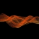 Illustration of pink soundwaves on black background. Abstract orange curvy mesh.